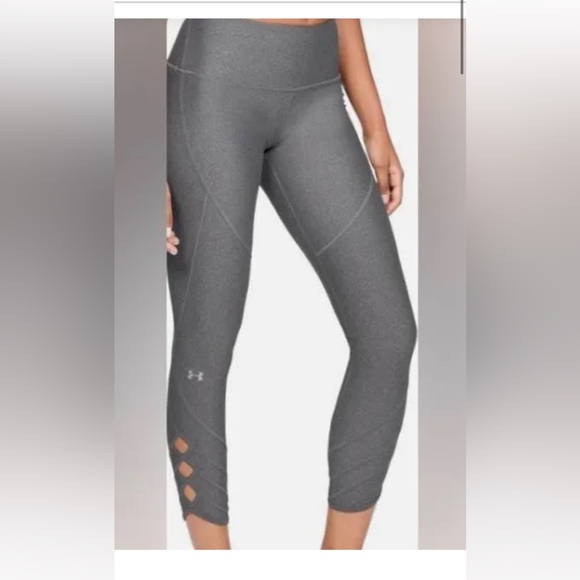 Under Armour Women’s Leggings Cut Out Compression Heatgear Ankle Crop Gray Sz L - Picture 4 of 4